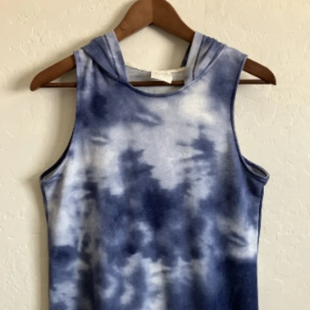 Womens Medium Beach Pool Cover Up Blue Tie Dye Hoodie Hooded Pullover - Picture 2 of 12